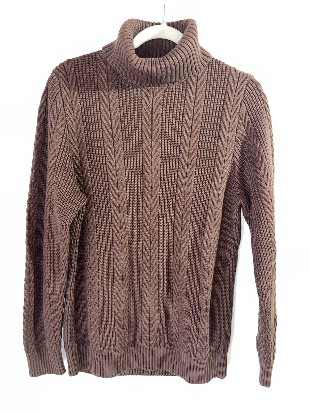 H&M Brown Cable-Knit Turtleneck Sweater for Men